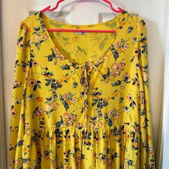 Chelsea & Violet Floral long sleeve Babydoll Dress yellow medium - Picture 4 of 9
